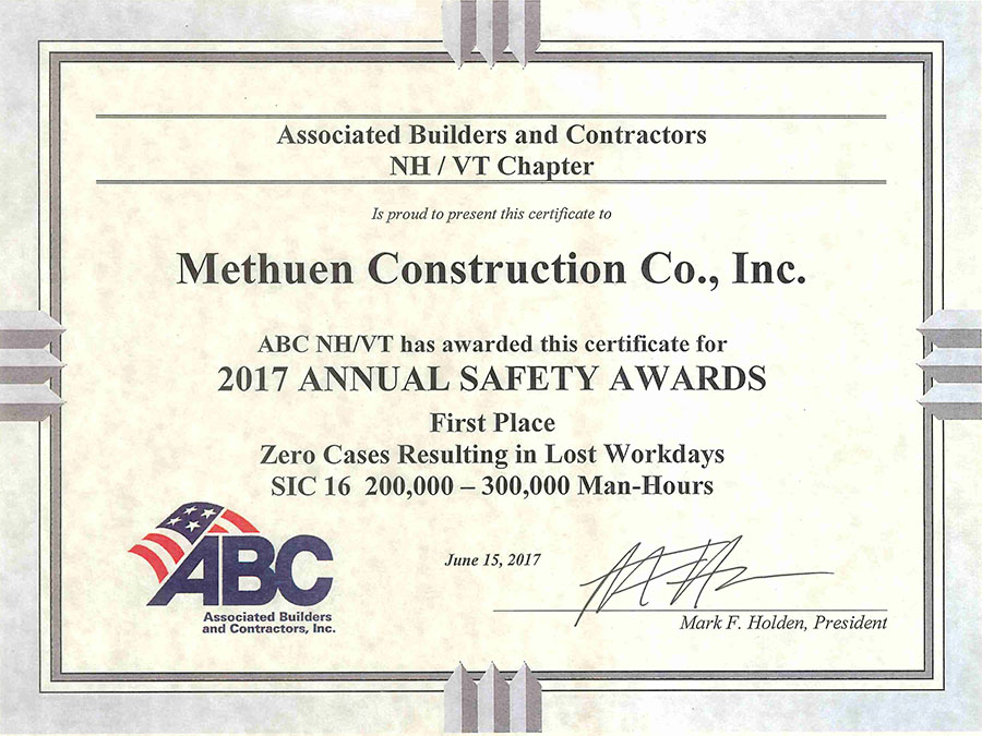 methuen receives 1st place in annual safety awards methuen