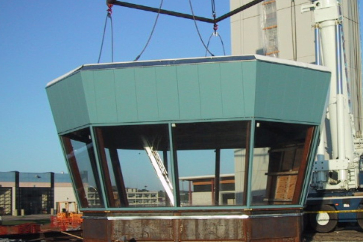 The control cab ready to be hoisted into position