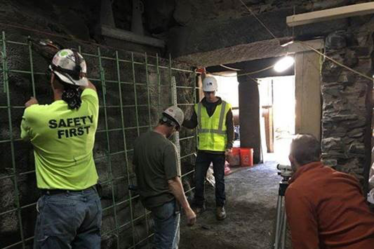 Building new walls within one of the tunnels