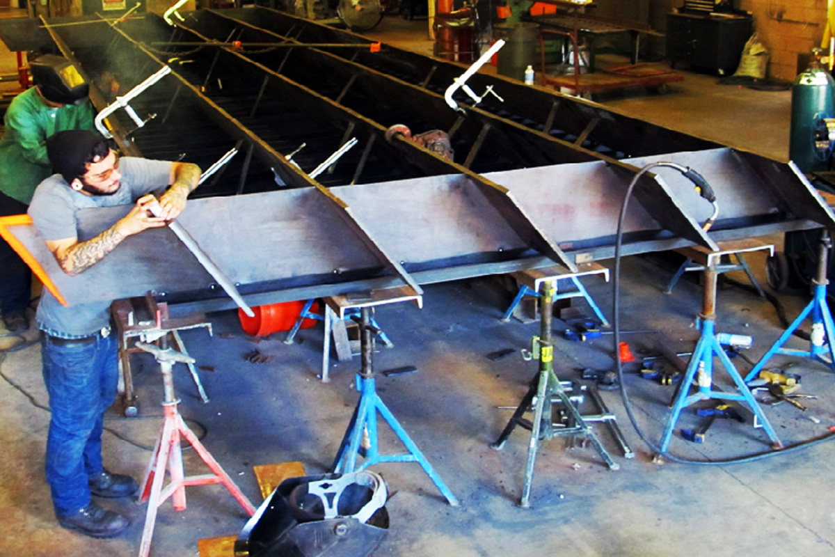 Creating one of twelve trash racks for the Lawrence, MA Hydro Dam