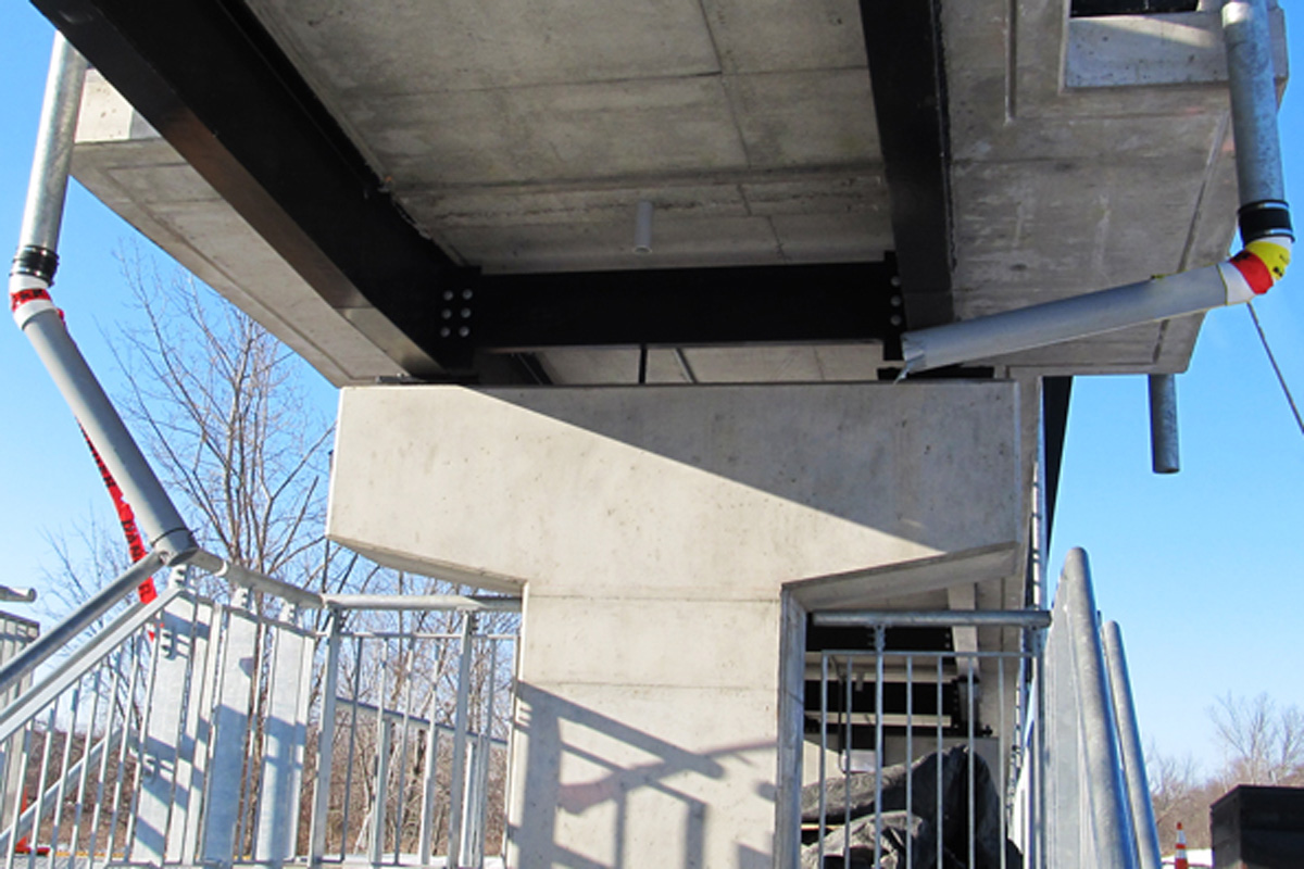 Close up of concrete ramp support structure