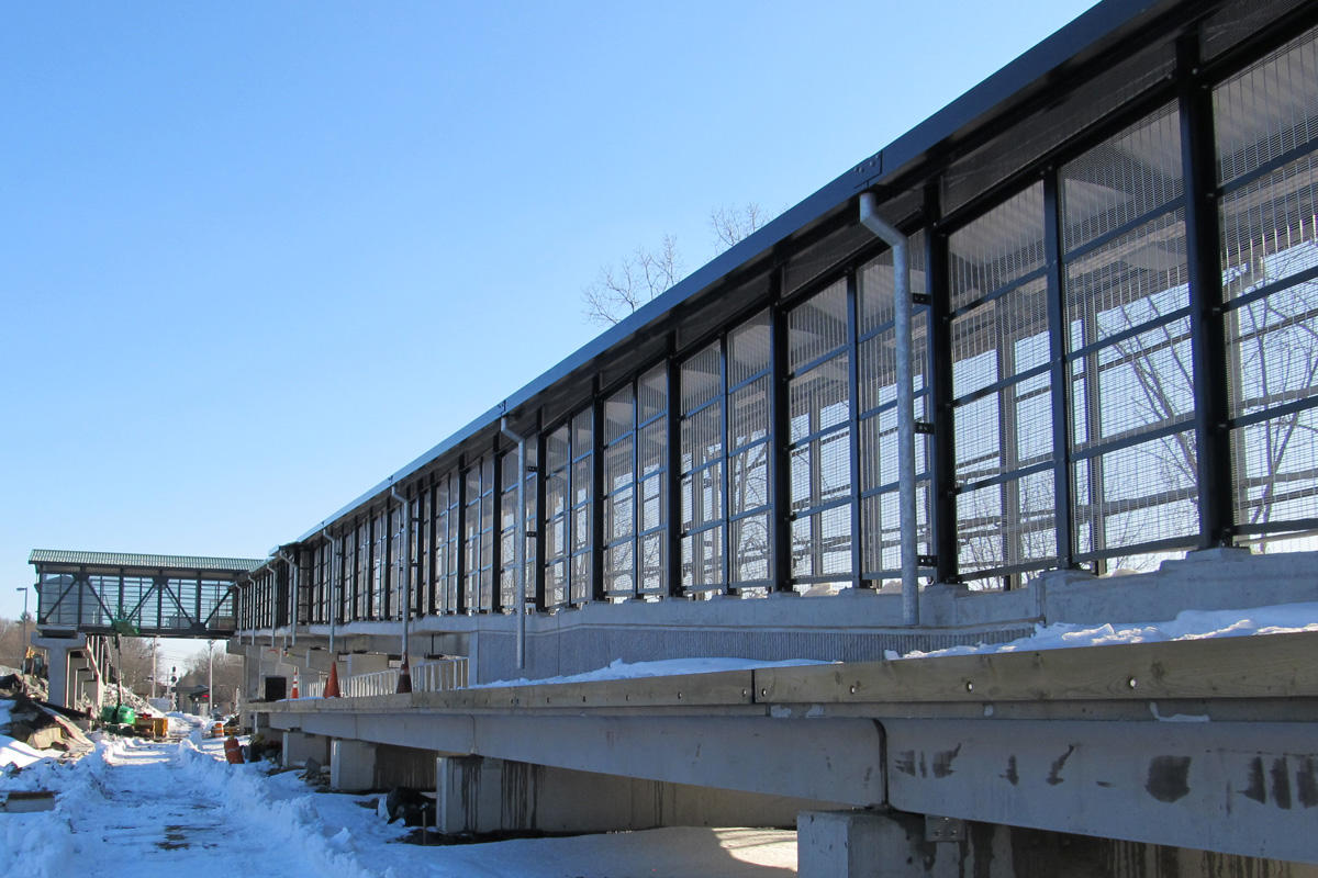 Progress photo of the ramp and pedestrian bridge installed