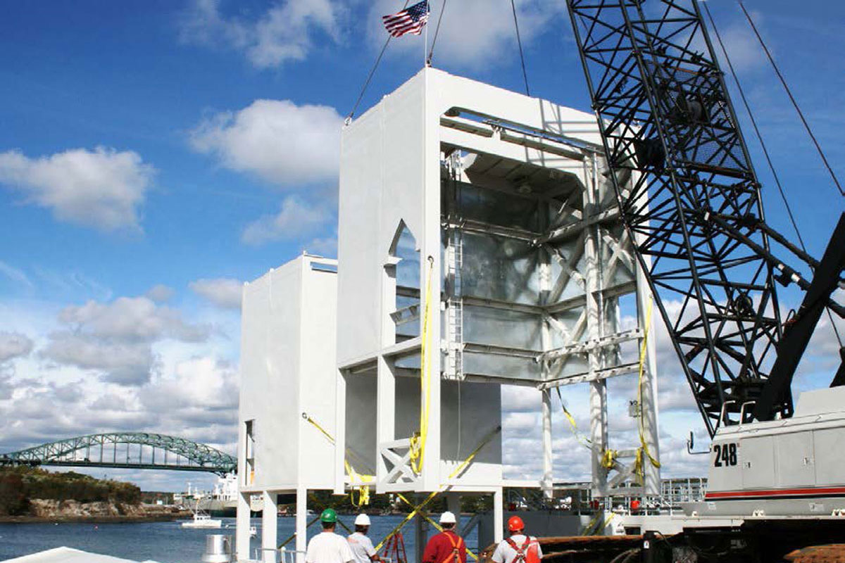 Maintenance Enclosures for Virginia-class submarines rigged and readied for transport to the shipyard