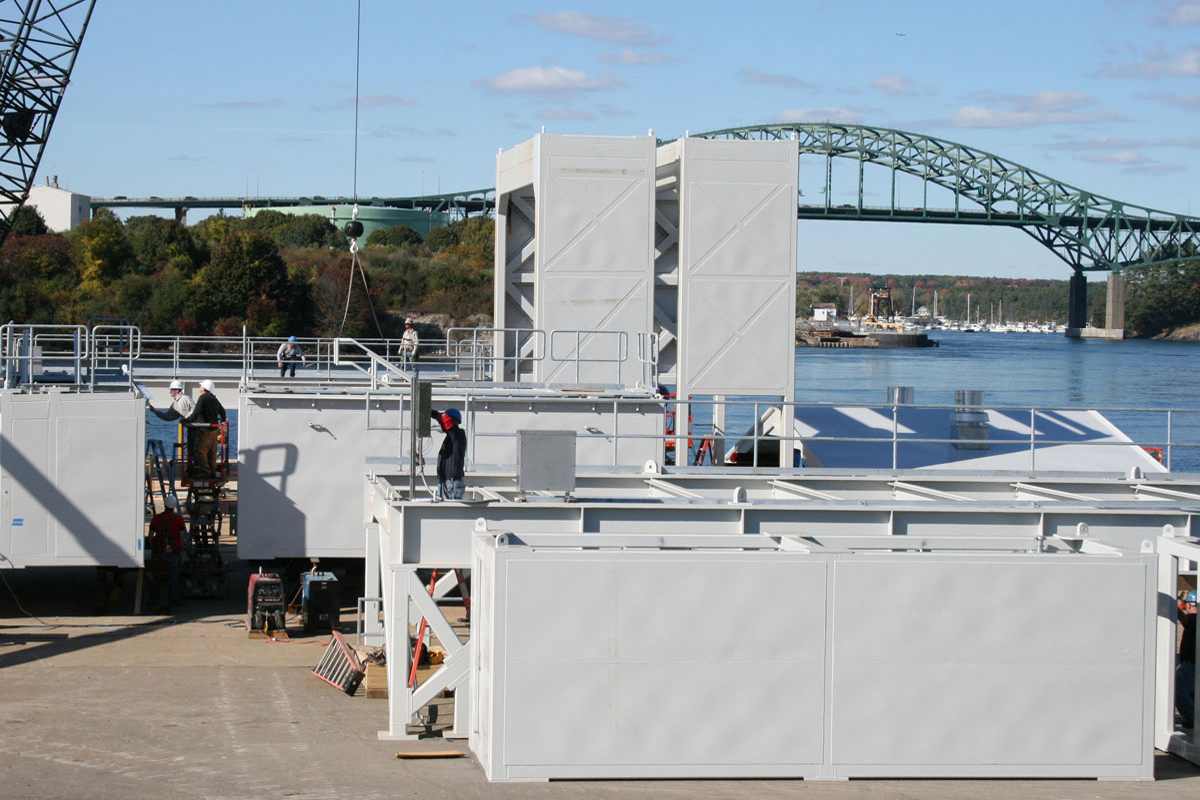 A group of modules staged and ready for transport to the shipyard