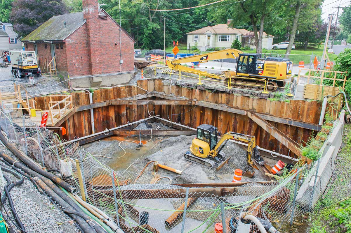 Excavation for new pump station with the current pump station in the background