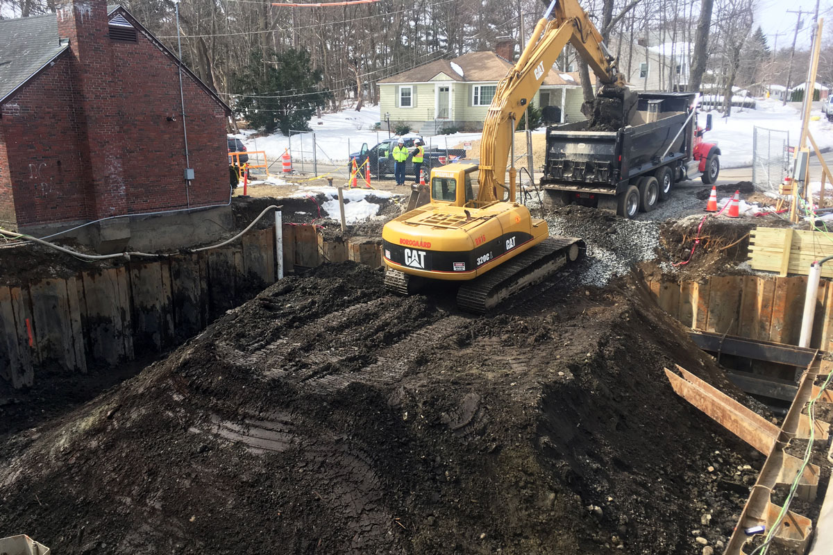 Hauling away material from the pump station excavation