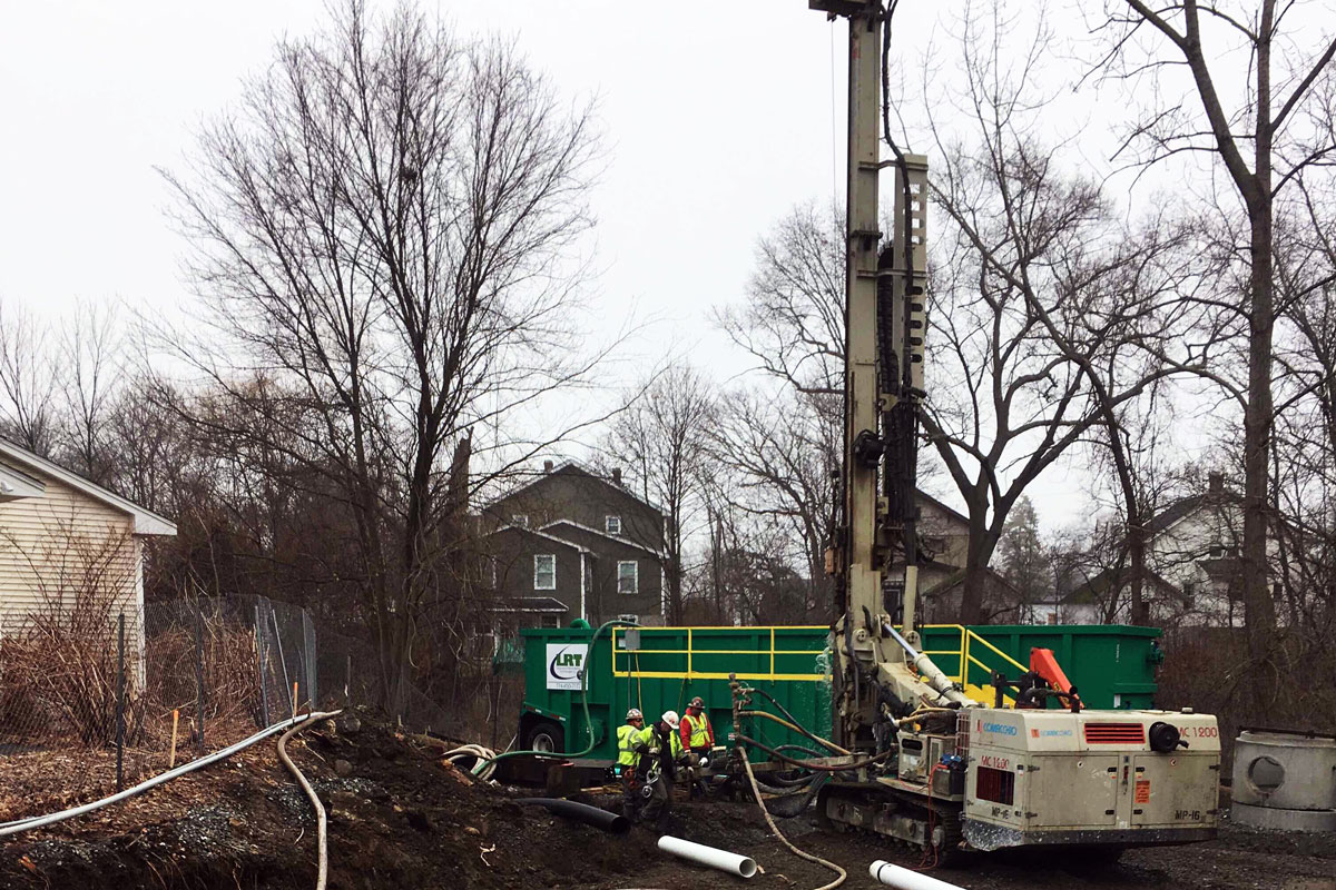 Drilling at the beginning of the pump station excavation