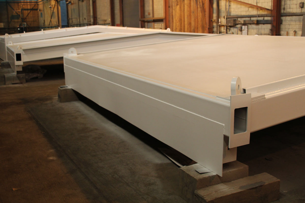 Closeup of the retractable roofs, ready for shipping to the shipyard