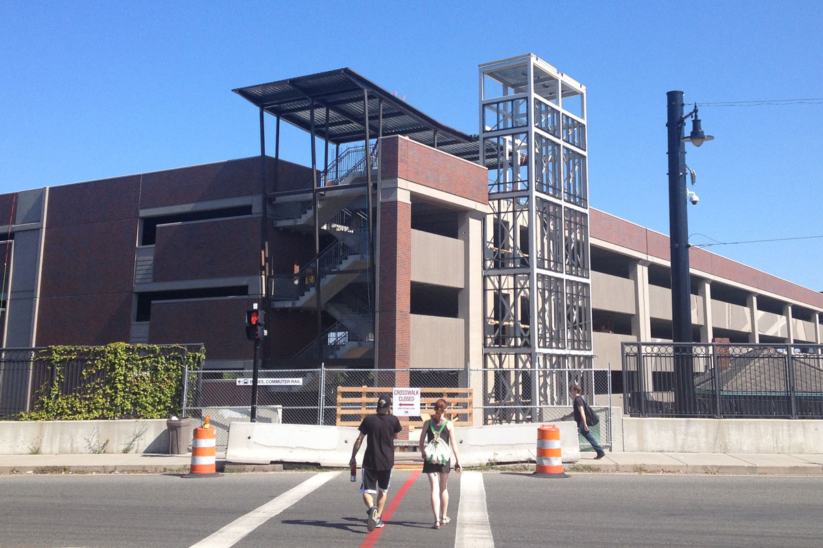 The MBTA Salem, MA parking garage during the final stage of construction