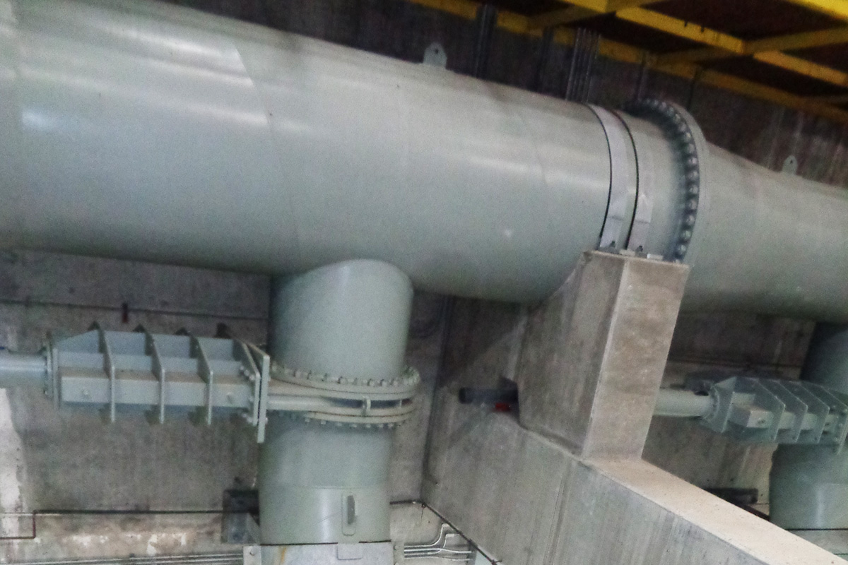 Some of the piping for the wastewater pumps