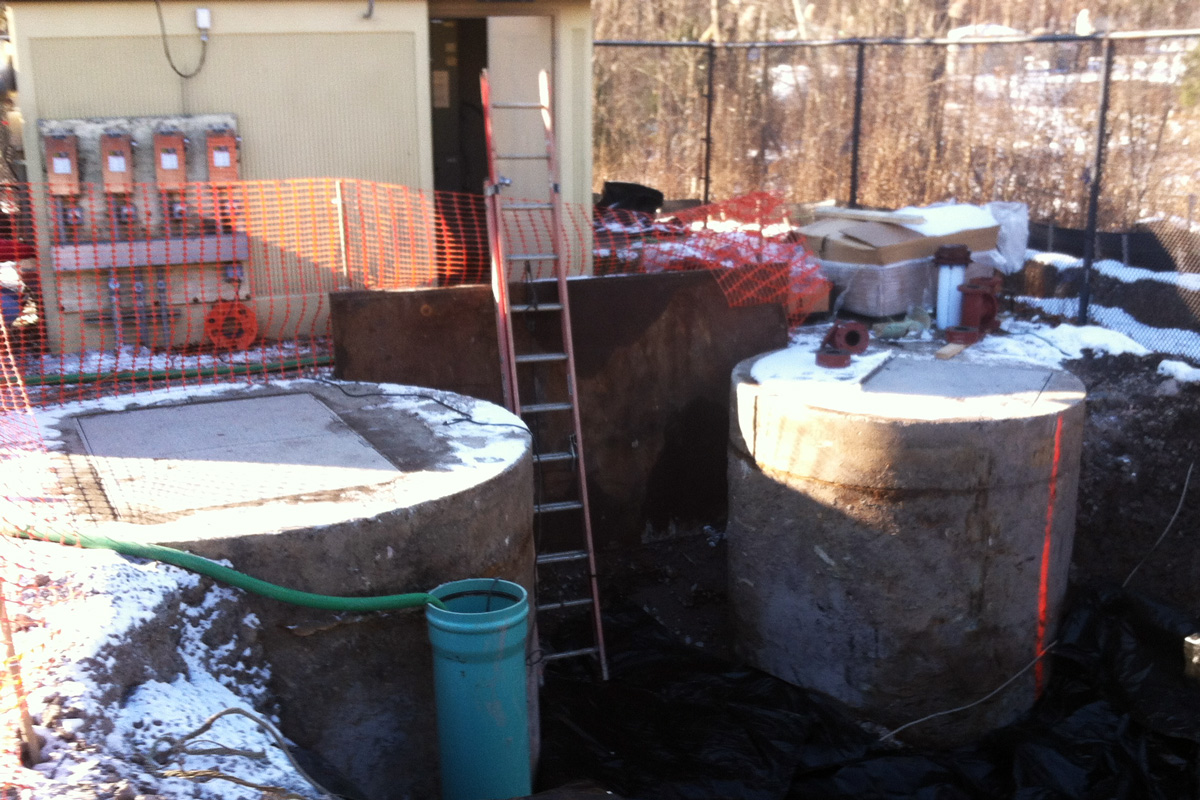 Both Concrete manholes in place and ready to be connected to the facility