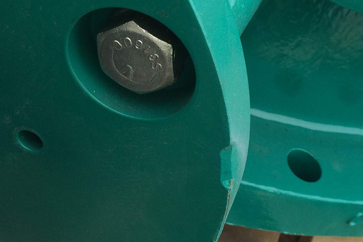 Closeup of the newly installed butterfly valve.