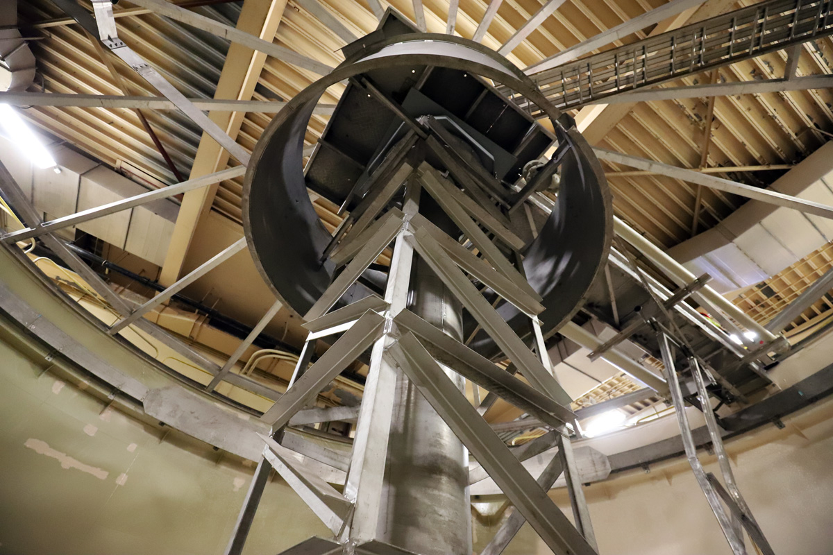 Looking up from the floor of the primary clarifier