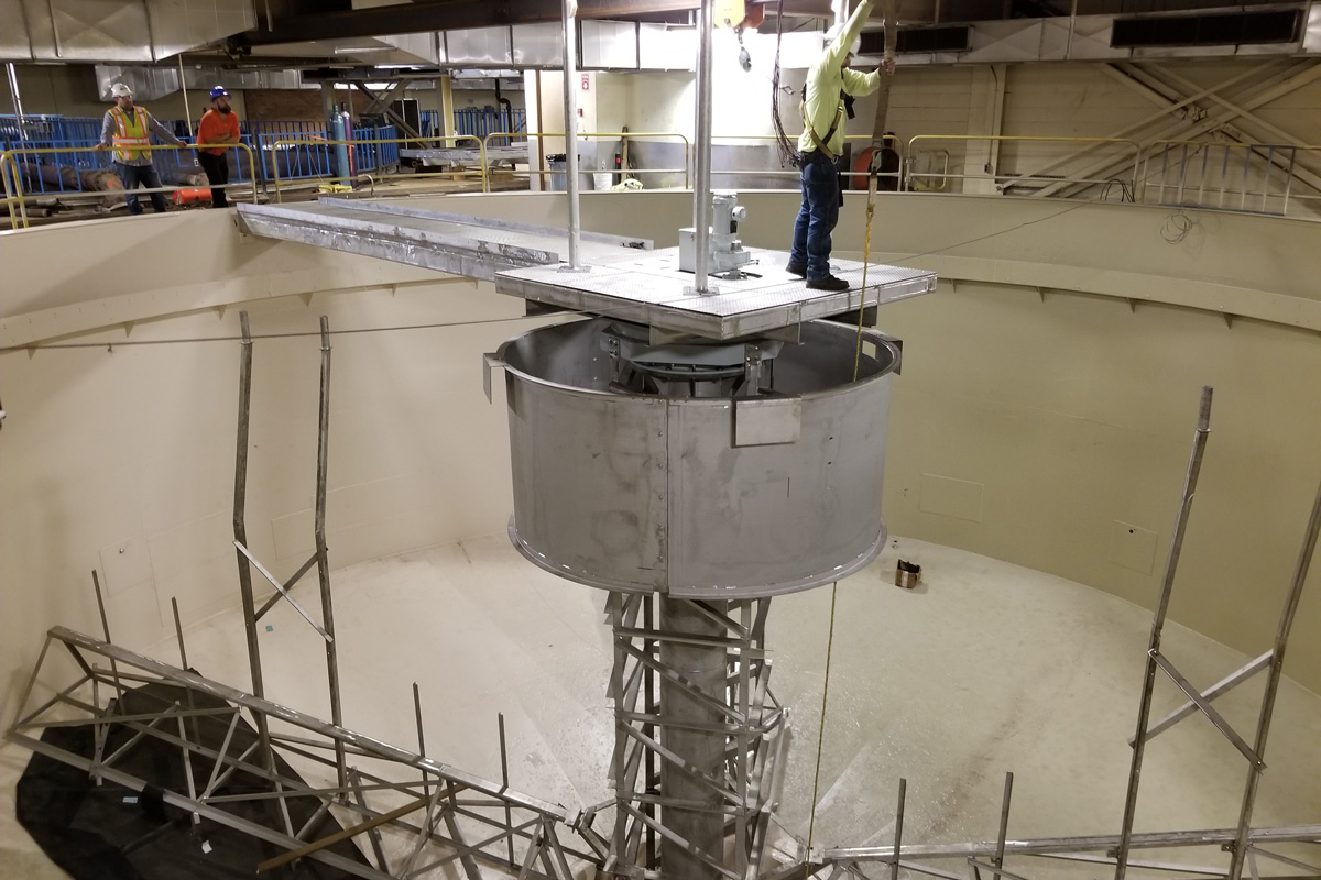 Progress photo of the primary clarifier upgrade