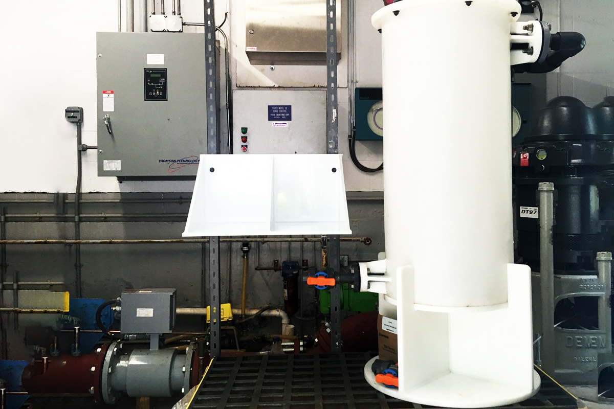 A re-positioned pump and connections