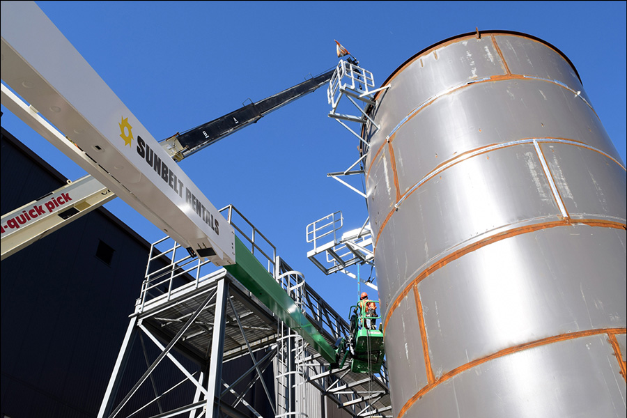 Constructing one of two ash storage silos