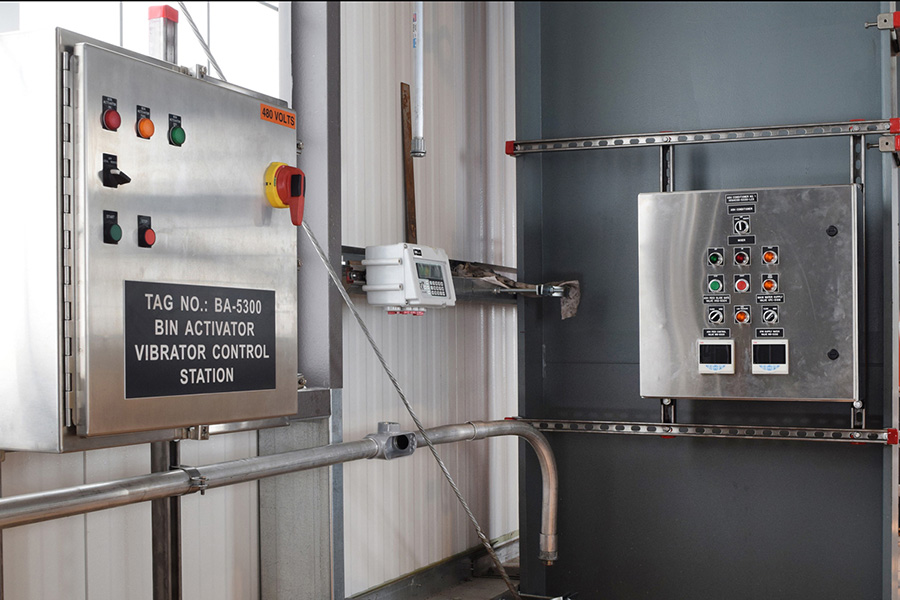 Bin activator vibrator control station inside the dry ash building