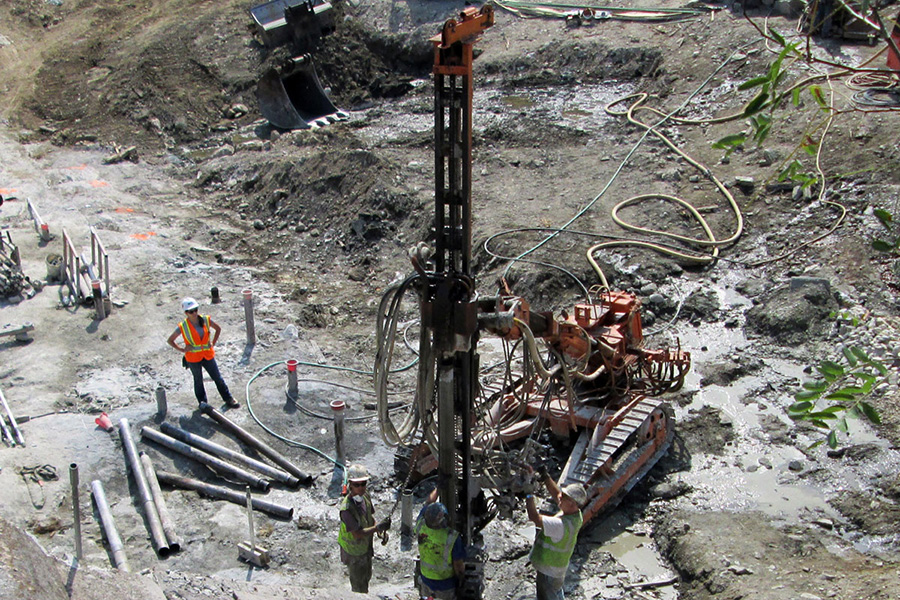 Filling voids in the substructure with grout
