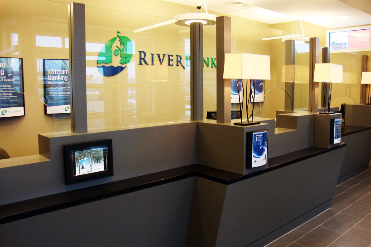The finished customer service area in the new bank