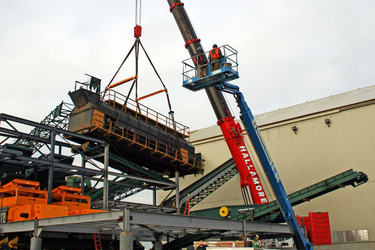 Lowering the Riverside Turbo Shredder into position
