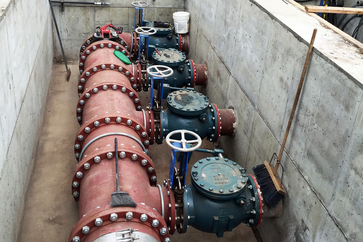 Large diameter pipes used to distribute stormwater throughout the facility